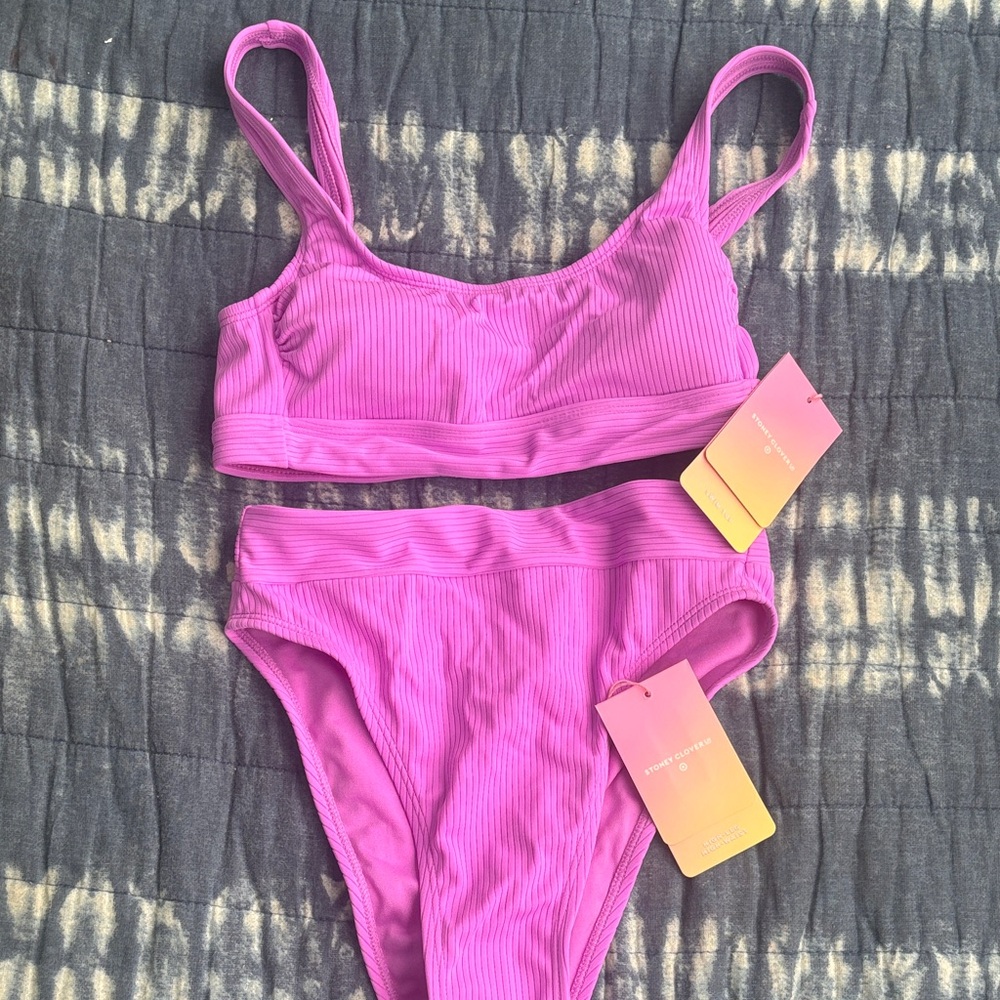 Pink Ribbed Bikini Set